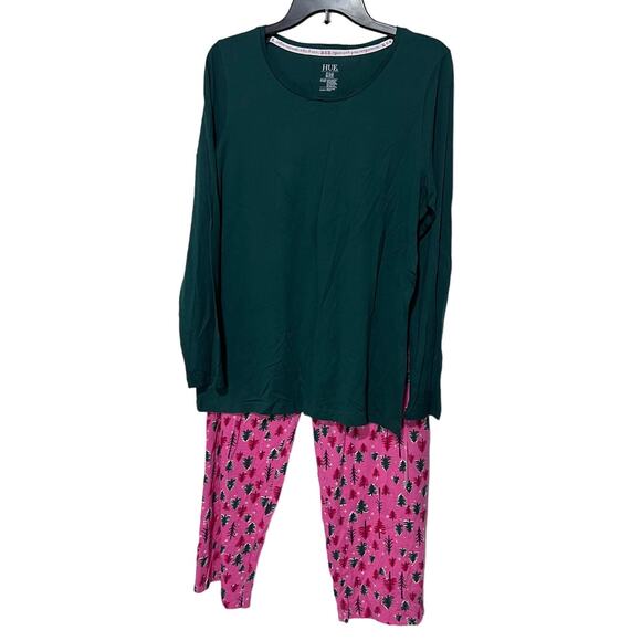 HUE Womens Medium Holiday Pajama Lounge Set Christmas Trees Pink & Green NEW! - Picture 5 of 10